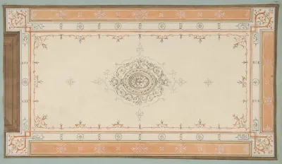 Design For The Decoration Of A Ceiling With Filagree Borders And A Central Medallion
