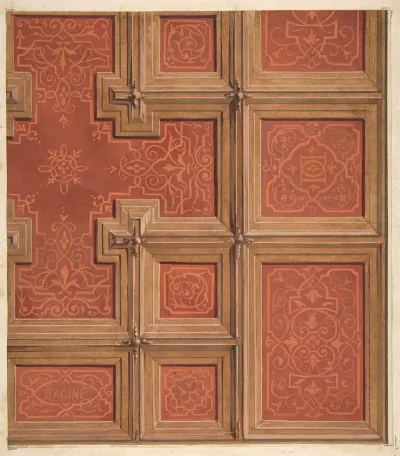 Design For The Decoration Of A Coffered Ceiling Ornamented With The Name Racine And Entwined Letters Dd