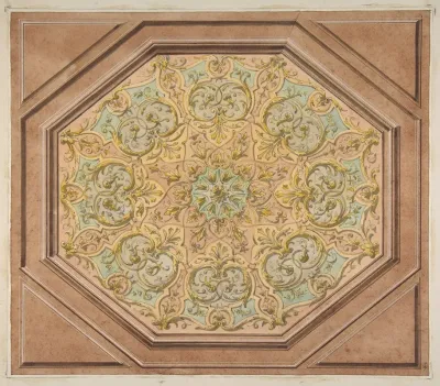 Design For The Decoration Of A Hexagonal Ceiling With Rinceaux