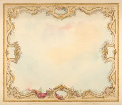Design For The Decoration Of Aceiling With Painted Clouds And A Pierced Border