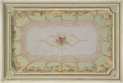 Design For The Painted Decoration Of A Ceiling With A Trompe Loeil Canopy And Roses
