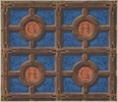 Design For The Painted Decoration Of A Coffered Ceiling Incorporating Initials G And H For A House On The Rue De Clichy
