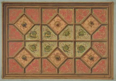 Design For The Painted Decoration Of A Coffered Ceiling Incorporating The Initial H