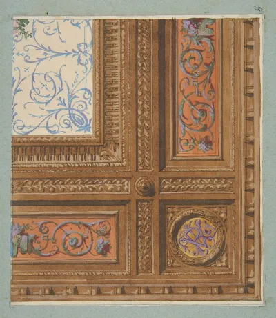 Design For The Painted Decoration Of A Coffered Ceiling With Initials Vr 2