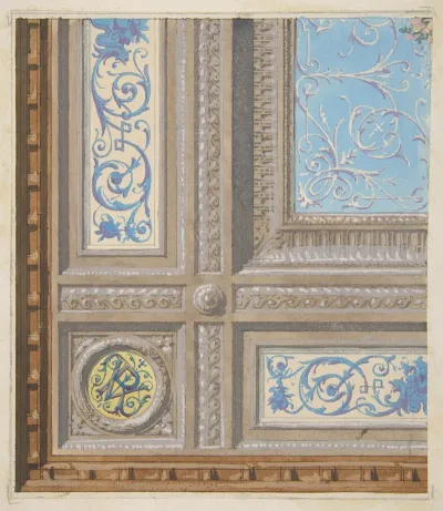 Design For The Painted Decoration Of A Coffered Ceiling With Initials Vr