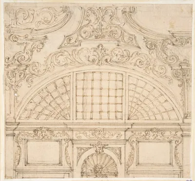 Design For The Upper Half Of A Wall Elevation With A Semicircular Window