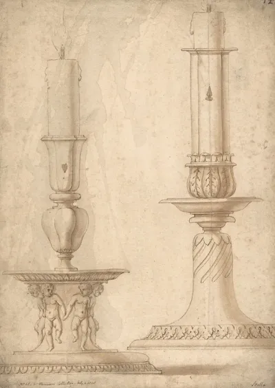 Design For Two Candlesticks With Decorated Bases