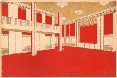 Design For Unidentified Ballroom Probably New York City Area Perspective Rendering In Vermillion And Gold