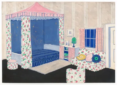 Design For Unidentified Bedroom With Canopy Bed Interior Perspective Elevation