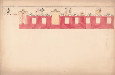 Design For Unidentified Commercial Interior Possibly Restaurant Or Bakery Elevation With Frieze Of Paired Figures