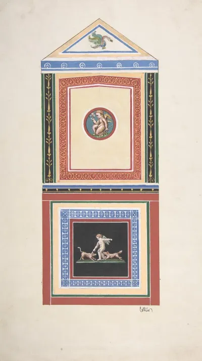 Design For Wall Decor Painted With Putti And Dogs