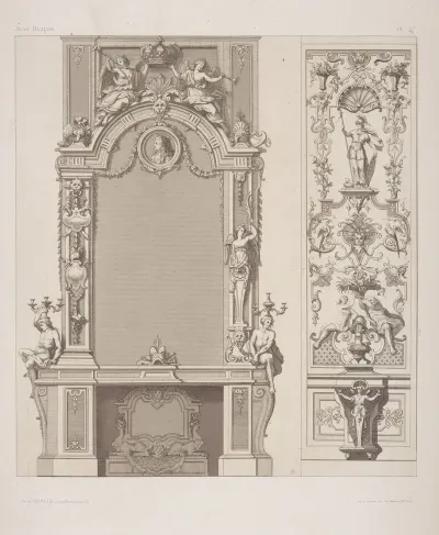 Design For Wall Niche With Chandeliers On Either Side Design For Wall Panel Featuring Athena