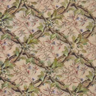 Design For Wallpaper Featuring Oak Leaves Acorns And Intertwined Twigs