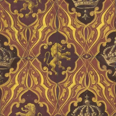 Design For Wallpaper Featuring Rampant Lions And Crowns