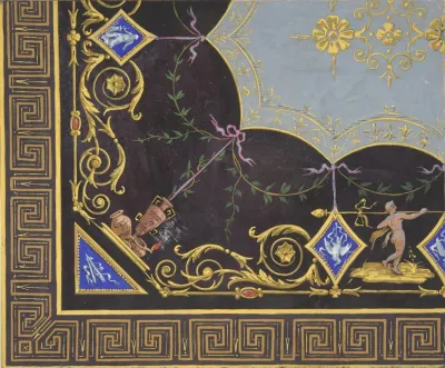 Design For Wallpaper With Roman Key Border Rinceaux And Medallions