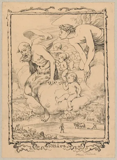 Design Of A Page In Calendar With An Allegory Of March