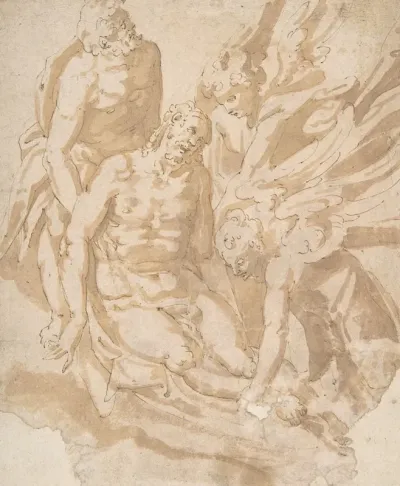 Design Of Dead Christ Supported By Two Angels A Saint