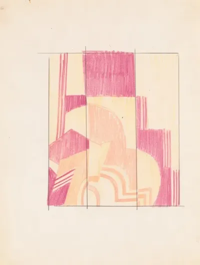 Design Sketches For Stepped Three Panel Painted Decorative Folding Screens Drawing Of Plans Elevation And Details