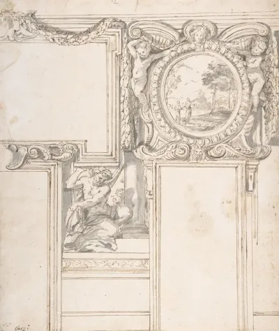 Design Wall Elevation With Stucco And Painted Decorations