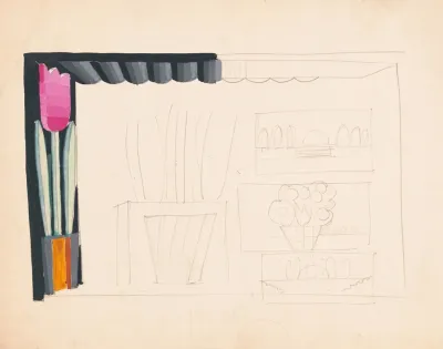 Designs For Theater With Black Framed Proscenium And Boldly Colored Settings Study For Stage Light Wall Decoration Possibly For Caf Crillon 277 Park Avenue 2