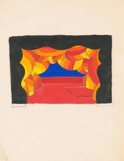 Designs For Theater With Black Framed Proscenium And Boldly Colored Settings Study For Stage Light Wall Decoration Possibly For Caf Crillon 277 Park Avenue 3