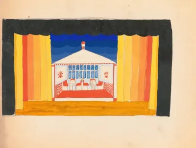 Designs For Theater With Black Framed Proscenium And Boldly Colored Settings Study For Stage Light Wall Decoration Possibly For Caf Crillon 277 Park Avenue 4