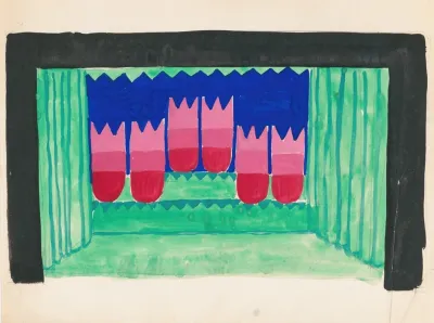 Designs For Theater With Black Framed Proscenium And Boldly Colored Settings Study For Stage Light Wall Decoration Possibly For Caf Crillon 277 Park Avenue 5