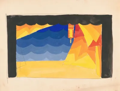 Designs For Theater With Black Framed Proscenium And Boldly Colored Settings Study For Stage Light Wall Decoration Possibly For Caf Crillon 277 Park Avenue 7