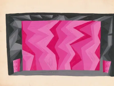 Designs For Theater With Black Framed Proscenium And Boldly Colored Settings Study For Stage Light Wall Decoration Possibly For Caf Crillon 277 Park Avenue 9