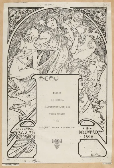 Dessin De Mucha Illustrant Lun Des Trois Menu Du Banquet Sarah Bernhardt