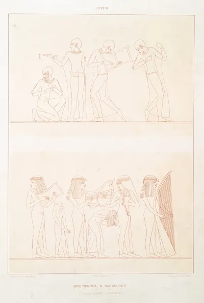 Dessin Musiciennes Danseuses Necropole De Thebes Xviiie Dynastie