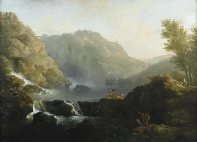 Dessinateurs Face A Une Cascade Au Pied Du Tivoli