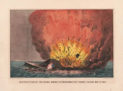 Destruction Of The Rebel Monster Merrimac Off Craney Island May 11th 1862