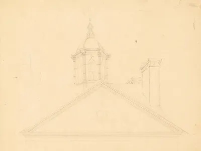 Detail View Of Cupola Pediment And Frieze Of A Large Public Building In Charleston South Carolina