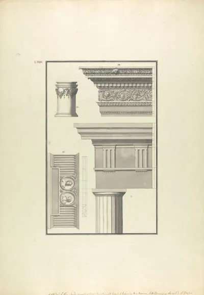 Details Of A Doric Order From The Forum Of Halicarnassus And Details From A Temple In Geyna