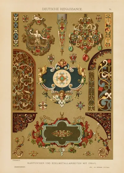 Deutsche Renaissance Kartuschen Und Edelmetallarbeiten Mit Email