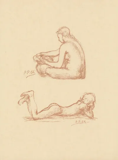 Deux Etudes De Femmes Nue Assise Et Nue Allongee