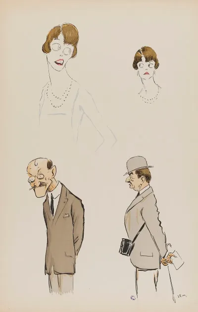 Deux Etudes Dun Personnage Feminin Et Deux Personnages Masculins