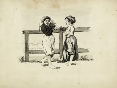 Deux Fillettes Devant Une Barriere De Bois 2