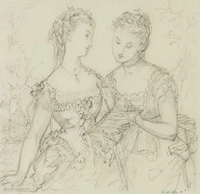 Deux Jeunes Filles En Robes A Volants Lisant Une Lettre