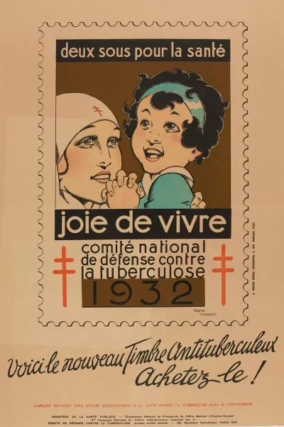 Deux Sous Pour La Sante Joie De Vivre 1932 Voici Le Nouveau Timbre Antituberculeux Achetez Le