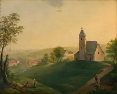Die Alte Sieveringer Kirche Mit Dem Blick Auf Wien