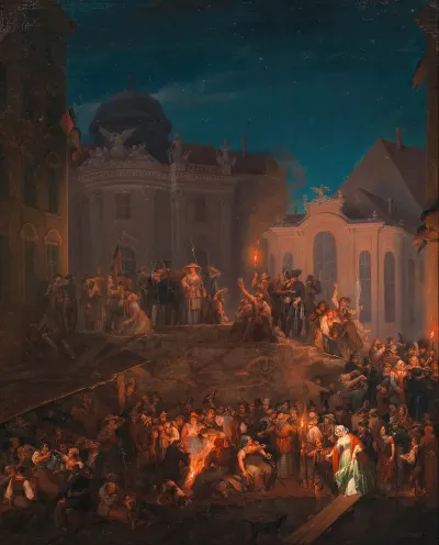 Die Barrikade Auf Dem Michaelerplatz In Der Nacht Vom 26 Auf Den 27 Mai 1848