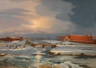 Die Franz Josephs Kaserne Mit Hauptzollamt Und Radetzkybrucke Im Winter