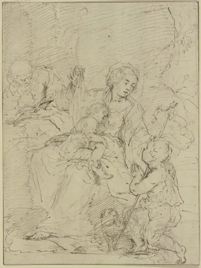 Die Heilige Familie Der Heilige Joseph Liest In Einem Buch Der Johannesknabe Betet Das Jesuskind An
