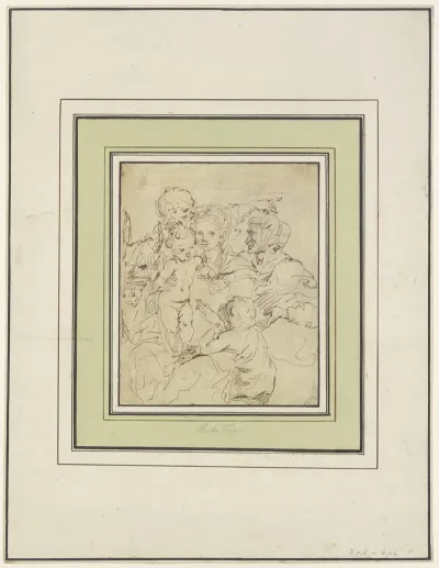 Die Heilige Familie Mit Der Heiligen Elisabeth Und Dem Johannesknaben Bei Der Vorbereitung Der Flucht Nach Agypten