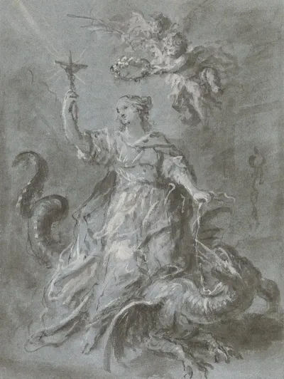 Die Heilige Margarethe Auf Dem Drachen Von Zwei Engeln Gekront