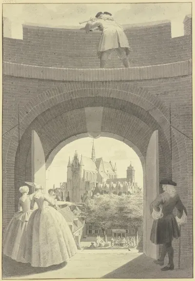 Die Hooglandse Kerk In Leiden Durch Ein Geoffnetes Tor In Der Ringmauer Der Burcht Van Leiden Gesehen