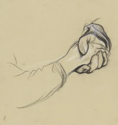 Die Ineinander Gelegten Rechten Hande Einer Frau Und Eines Einen Handschuh Tragenden Mannes