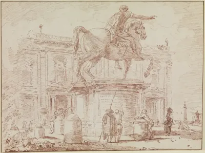 Die Reiterstatue Marc Aurels Und Der Konservatorenpalast In Rom